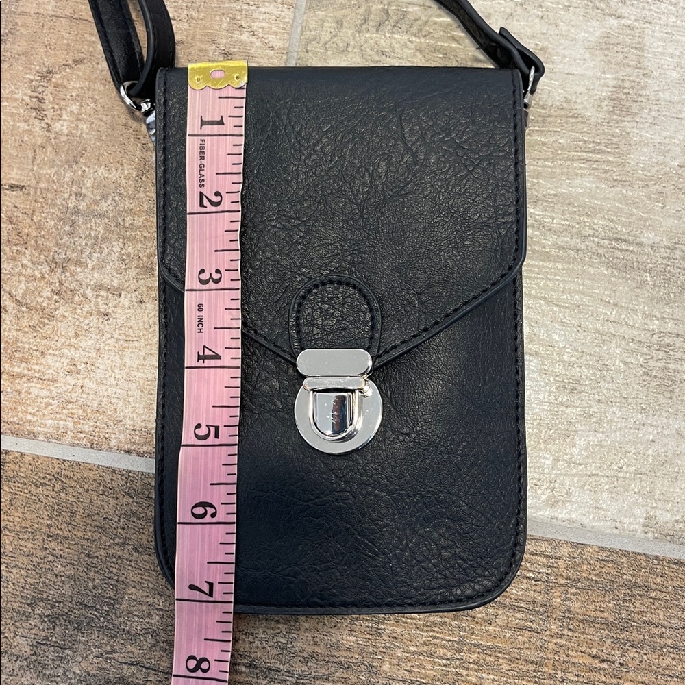 Black Faux Leather Crossbody Bag Phone Bag Wallet - Picture 4 of 7